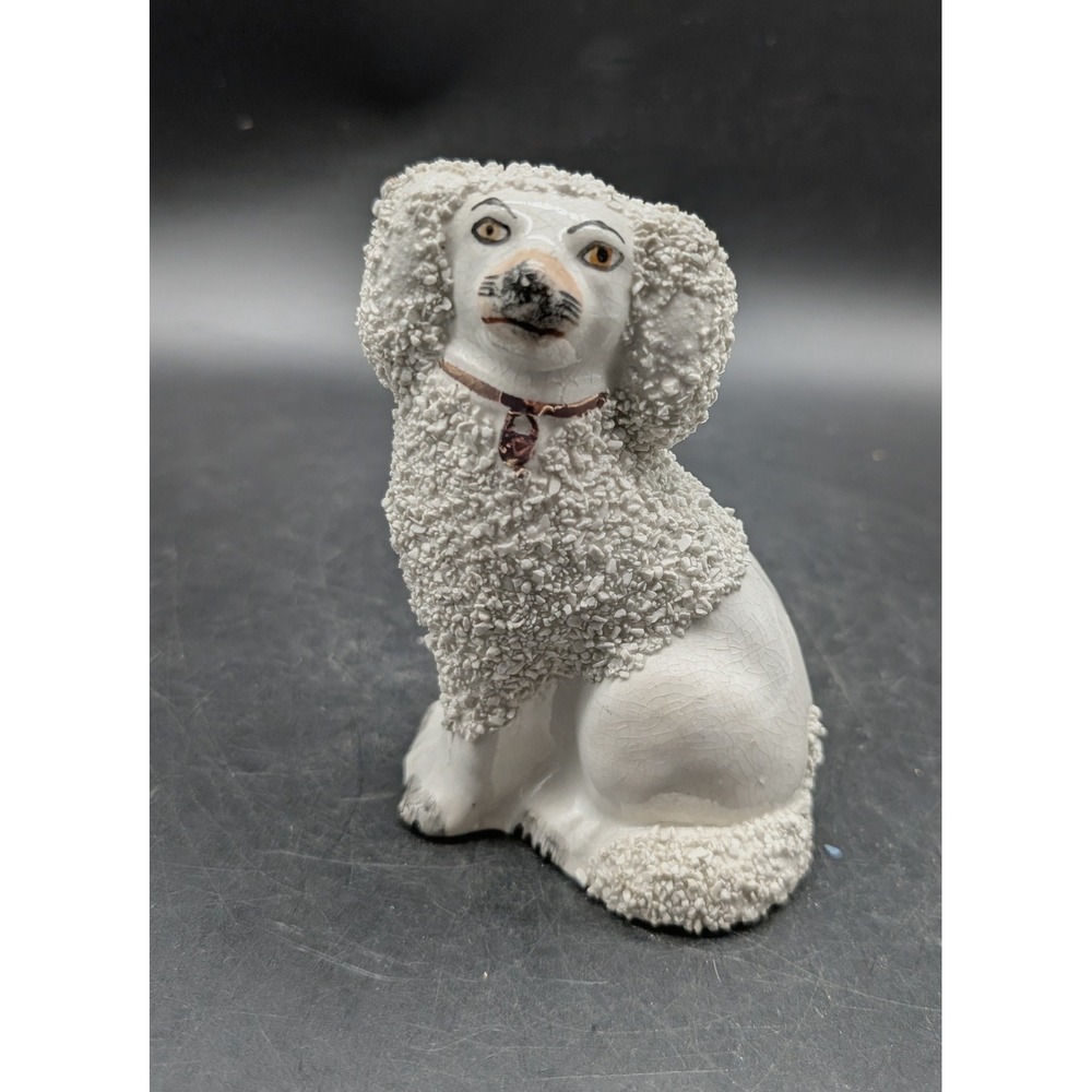 Antique Stafforsdhire Confetto Poodle Figurine Ceramic Seated Dog Victorian 5"